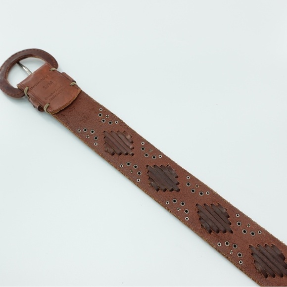 Abercrombie & Fitch Sz S/M Brown Leather Belt Studs Rhinestones Bling Boho Lace - Picture 7 of 12